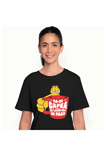 StoryGift Romania Tricou Femei cu Pisica Grafield Cu cana De Cafea Imensa Ros...