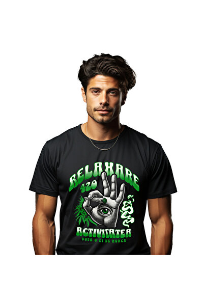 StoryGift Romania Men's T-shirt with Human Hand Green Eyes Hobby Relaxation Vacation with print on F,Black_XL
