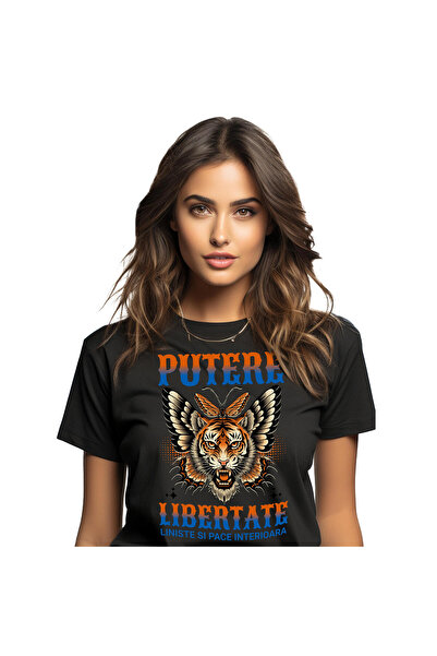 StoryGift Romania Tricou Femei cu Tigru Furios Cu Colti Aripi De Flutur Puter...