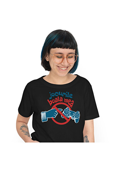 StoryGift Romania Tricou Femei cu Semn Interzis Mana Umana, Maneta Jocuri Vid...