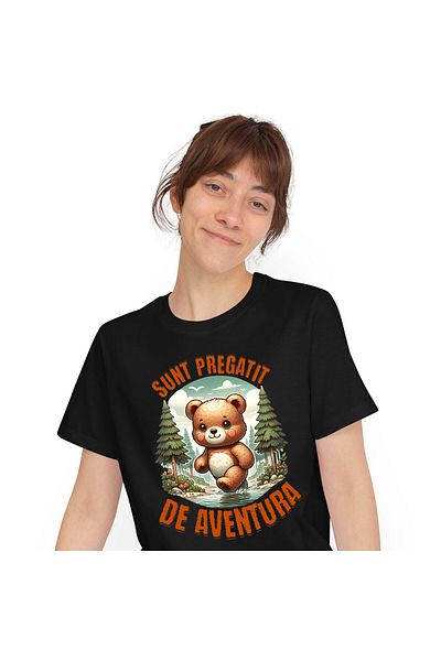 StoryGift Romania Tricou Femei cu Urs De Plus Maro In Padure Rau Apa Cristalina, Iubitorii De Natu,Black_M