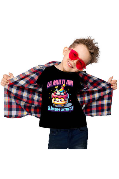 StoryGift Romania Tricou Copii cu Tort Aniversar Colorat Cu Lumanari Vesel Co...