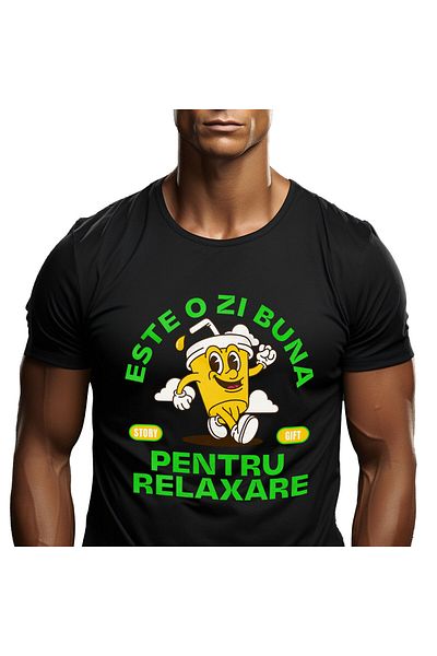 StoryGift Romania Men's T-Shirt with Glass of Natural Orange Juice With Straw Cheerful, Relaxation, Clouds P,Black_XS