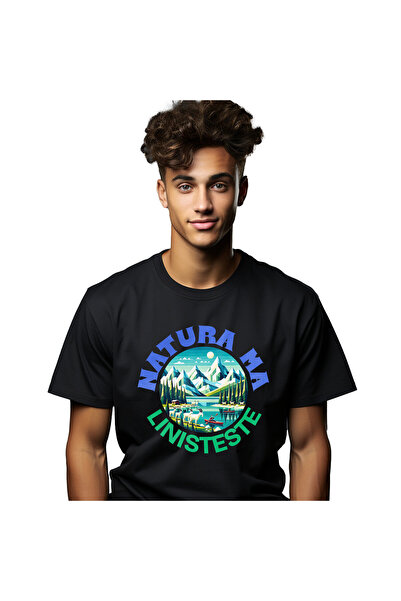 StoryGift Romania Tricou Barbati cu Cerc View Montan Lac Albastru Liniste, Ve...