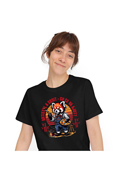 StoryGift Romania Tricou Femei cu Vulpe Artista Pensula Pictura, Arta Pe Canv...