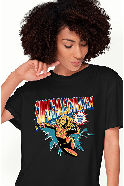 StoryGift Romania Tricou Femei Super Alexandra, SuperErou Sunt Aici Pentru Tine, cu imprimeu pe F BLK_XL