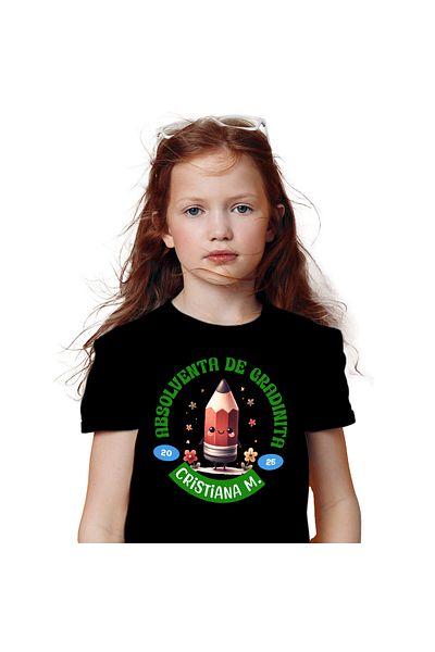 StoryGift Romania Tricou Copii cu Creion Ascutit Vesel Flori Colorate Text Absolvent De Gradinita ,Black_12ANI
