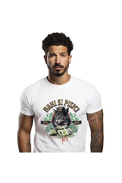 StoryGift Romania Tricou Barbati cu Pisica Cu Coroana De Regina Cu Teancuri B...