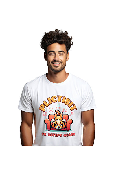 StoryGift Romania Tricou Barbati cu Caine Plictisit Pe Canapea Asteapta Stapa...