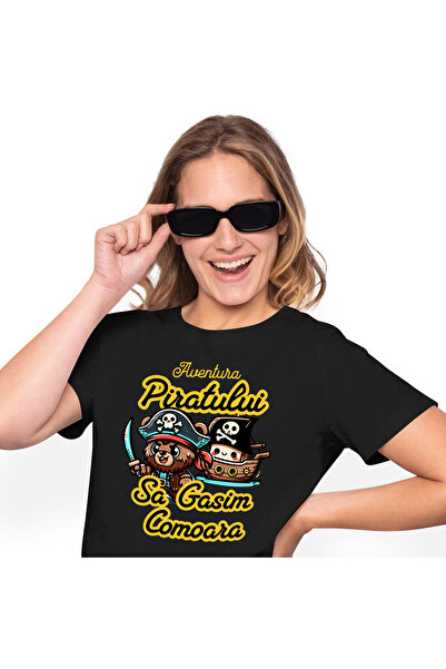 StoryGift Romania Tricou Femei cu Urs Cu Palarie De Pirat Craniu Sabie Ascuti...