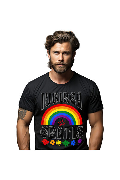 StoryGift Romania Tricou Barbati cu Curcubeu Colorate Flori Diverse, Iubirea ...