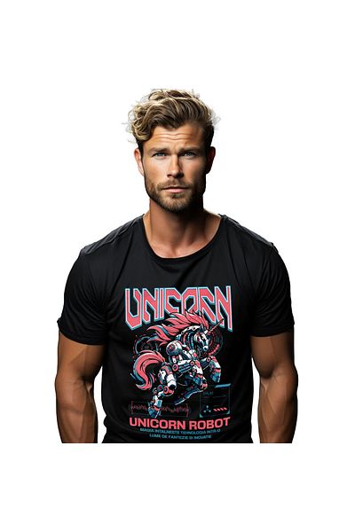 StoryGift Romania Tricou Barbati cu Unicorn Roz Robot inteligenta Artificiala, Jocuri Video, Desen,Black_XS