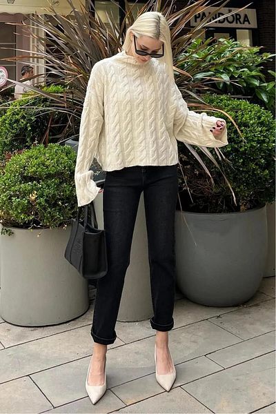 NZL TEKSTİL Hair Braided Self Collar Knitted Sweater