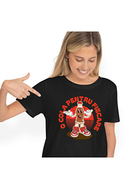 StoryGift Romania Tricou Femei cu Sticla De Suc Vesela Cu adidasi Rosii, Petrecere Distractie, Rel,Black_S