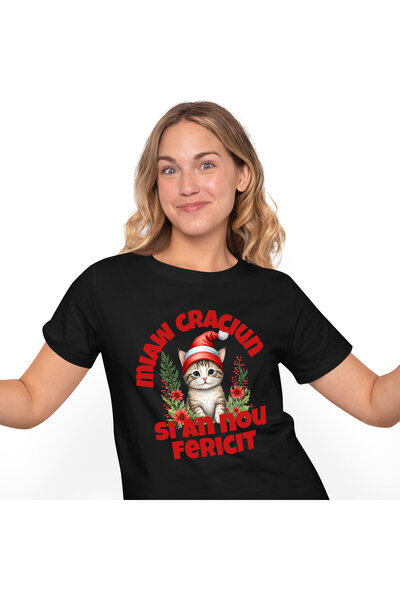 StoryGift Romania Tricou Femei cu Pisica Cu Caciula De Craciun Animal Blanos,...