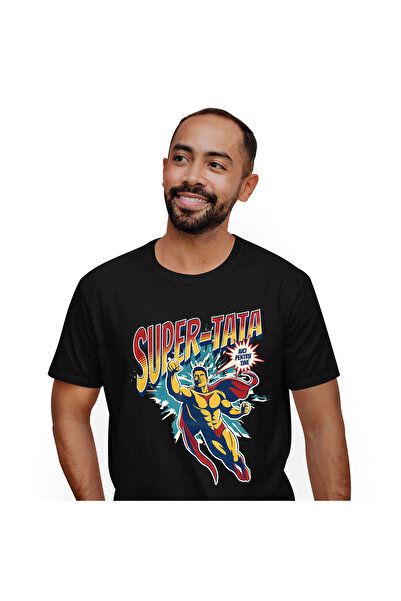 StoryGift Romania Tricou Barbati cu Super Erou In Zbor Tata Fiu Familie, Desene Animate, Copii cu ,Black_XS