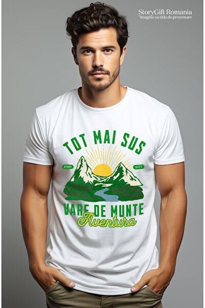 StoryGift Romania Men's T-Shirt with High Mountain Cliff Sunset Nature, Lovers of Aven,White_XL