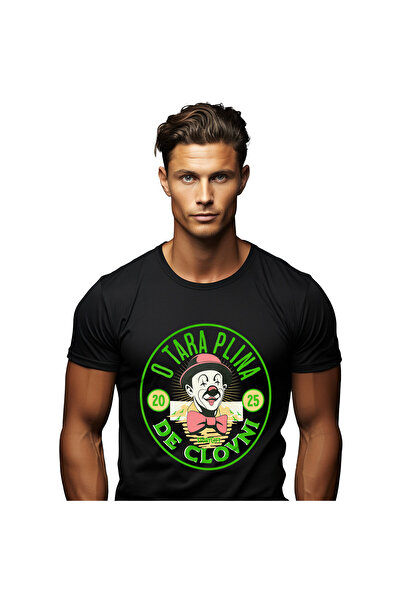 StoryGift Romania Tricou Barbati cu Cerc Stil Moneda Clovn Cu papion Si Palar...