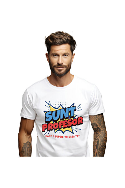 StoryGift Romania Tricou Barbati cu Design stil desene Animate Copii Super erou meserie Super Prof,White_XS