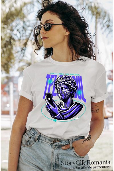 StoryGift Romania Tricou Femei cu Chip Uman Statuie Greceasca Telefon Robot Copii Digitalizare cu ,White_S