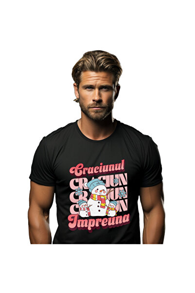 StoryGift Romania Tricou Barbati cu Portret Familie Oameni De Zapada Veseli C...