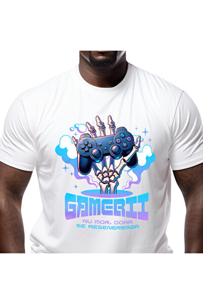 StoryGift Romania Tricou Barbati cu Mana Schelete in Nor cu Maneta Jocuri Vid...