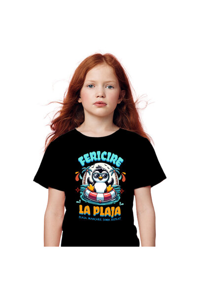 StoryGift Romania Tricou Copii cu Pinguin Cu Ochelari De Soare Colac Pe Mare ...