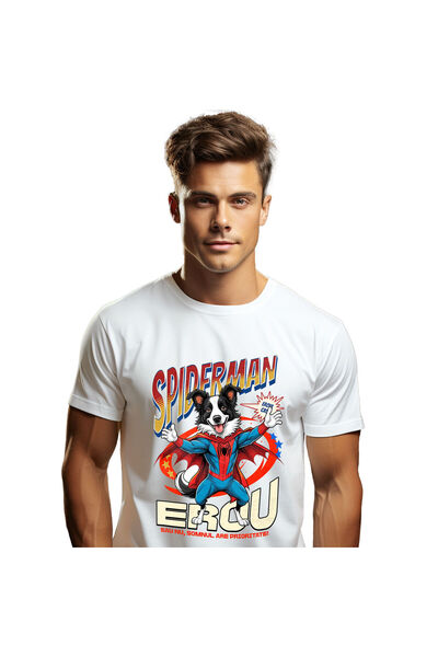 StoryGift Romania Tricou Barbati cu Border Collie Caine In Costum de SpiderMa...