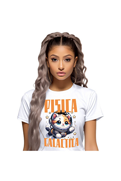 StoryGift Romania Tricou Femei cu Pisica Portocalie In Costum De Astronaut, G...
