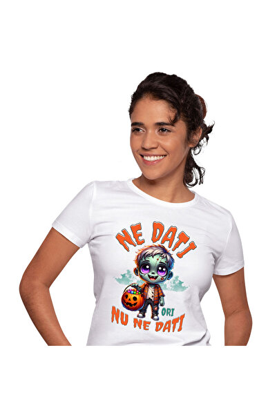 StoryGift Romania Tricou Femei cu Zombie La Colindat Cu Dovleac Cu Dulciuri C...