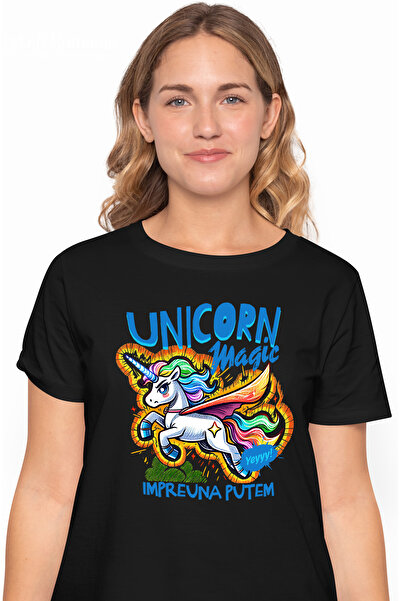 StoryGift Romania Tricou Femei unicorn magic-impreuna putem, cu imprimeu pe F...