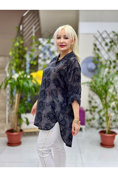 Punta Otantik Yg2038 Italian Brode Silk Tunic Black