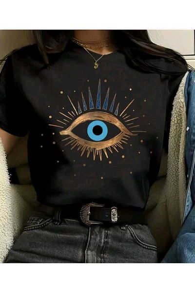 Viyalente Μαύρο EYES εμπριμέ μπλουζάκι Oversize