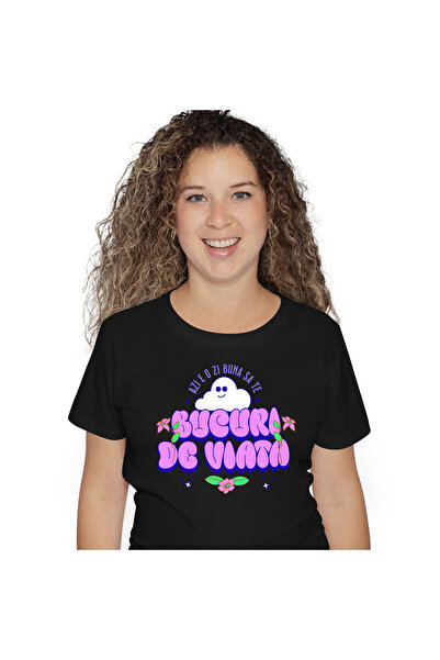 StoryGift Romania Tricou Femei cu Norisor Pufos Fericit Mesaj inspirational B...