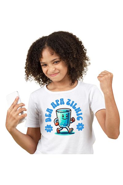 StoryGift Romania Tricou Copii cu Pahar De apa In Mers Zambitor Gata De Aventura Hidratare, Apa Cu,White_8ANI