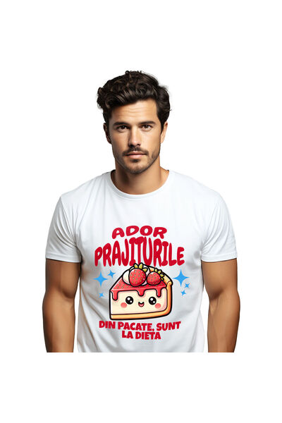 StoryGift Romania Tricou Barbati cu Prajitura vesela Cheescake Cu Capsuni Pra...