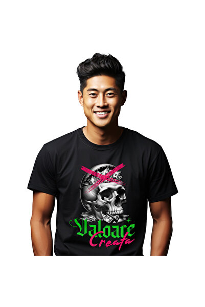 StoryGift Romania Tricou Barbati cu Craniu Uman Mort Cu Bancnote In Creier St...