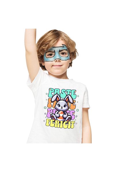 StoryGift Romania Tricou Copii cu Iepure De Paste Mov Vesel Cu Ou Colorat In Brate, sarbatori cu i,White_8ANI