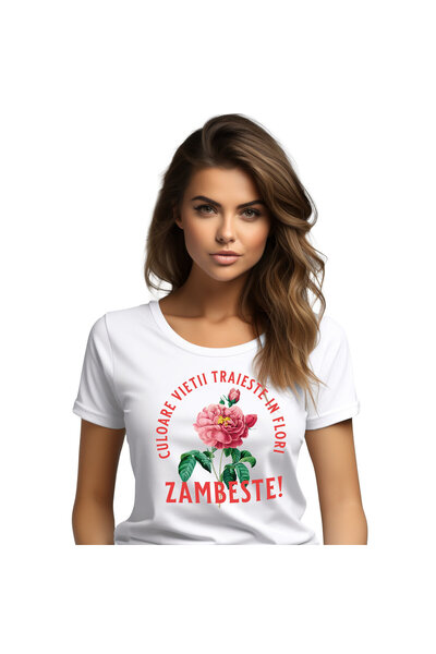 StoryGift Romania Tricou Femei cu Floare Colorata,Culoarea Vietii Traieste In...