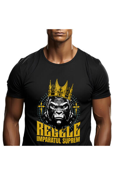 StoryGift Romania Tricou Barbati cu Gorila Cu Coroana Regala De Aur Regele Im...