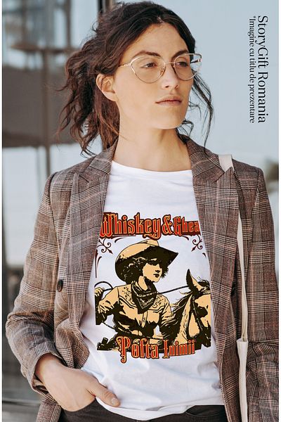 StoryGift Romania Tricou Femei Whiskey Si Gheata Pofta Inimii Fata Pe Cal Vestul Salbatic Cu Impri Wht_l 1