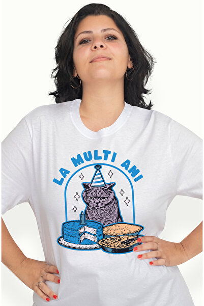 StoryGift Romania Tricou Femei Pisica Sarbatorita - La Multi Azi, Zi de Naste...