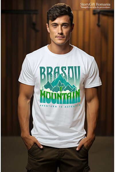 StoryGift Romania Men's T-Shirt with High Mountain Rock Human Silhouette Adventure in Nature, Hobby with ,White_XS