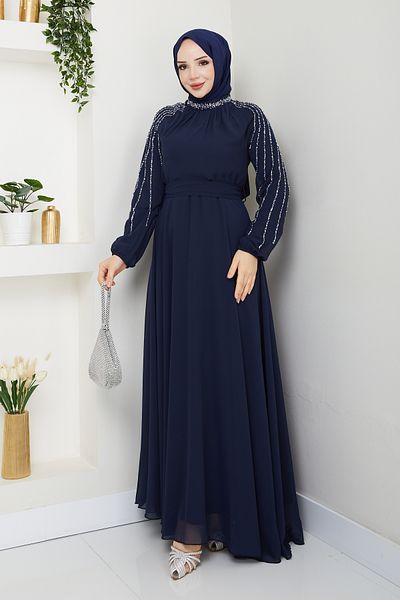 Pamuk Butik Γυναικείο φόρεμα σιφόν με πέτρινη επένδυση