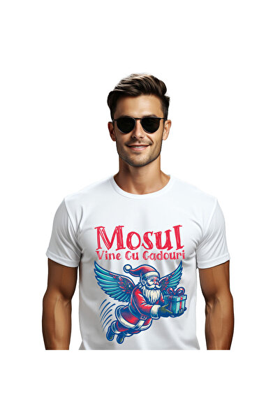 StoryGift Romania Tricou Barbati cu Mos Cu aripi Inger Si cadou Colorat,Cadou...