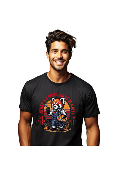 StoryGift Romania Tricou Barbati cu Vulpe Artista Pensula Pictura, Arta Pe Ca...