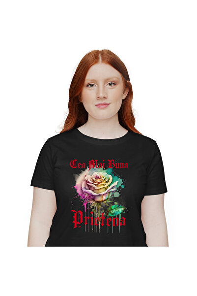 StoryGift Romania Tricou Femei cu Trandafir Colorat Arta Pictura Stil Curgato...