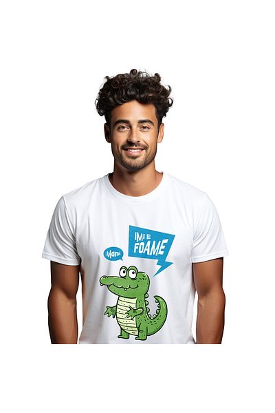 StoryGift Romania Men's T-shirt with Cheerful Crocodile, Cartoon, Dangerous Animal, Kids, White_L