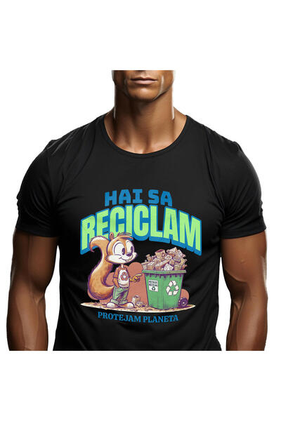 StoryGift Romania Tricou Barbati cu Animal Veverita Tomberan Deseu Reciclat R...