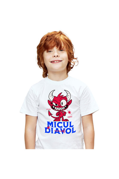 StoryGift Romania Tricou Copii cu Diavol Fericit Cu Coarne Lungi, Hallowen, Sarbatoare Infricosato,White_6ANI